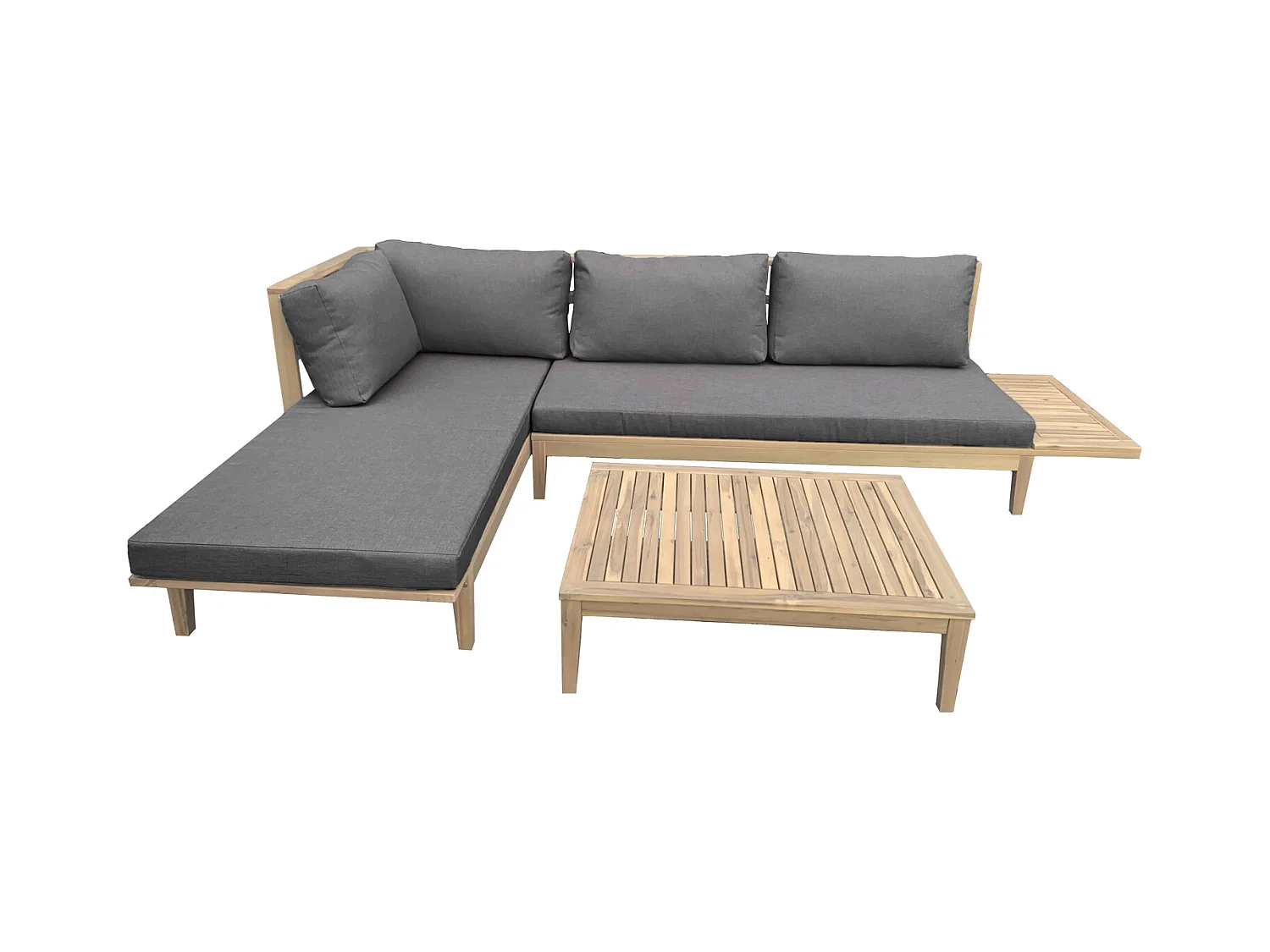 Gartenmöbel aus Akazienholz 4-Sitzer PANGKOR - graue Kissen