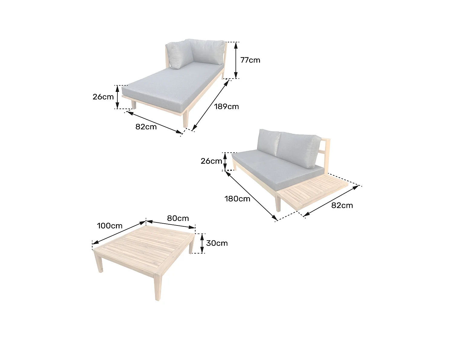 Gartenmöbel aus Akazienholz 4-Sitzer PANGKOR - graue Kissen