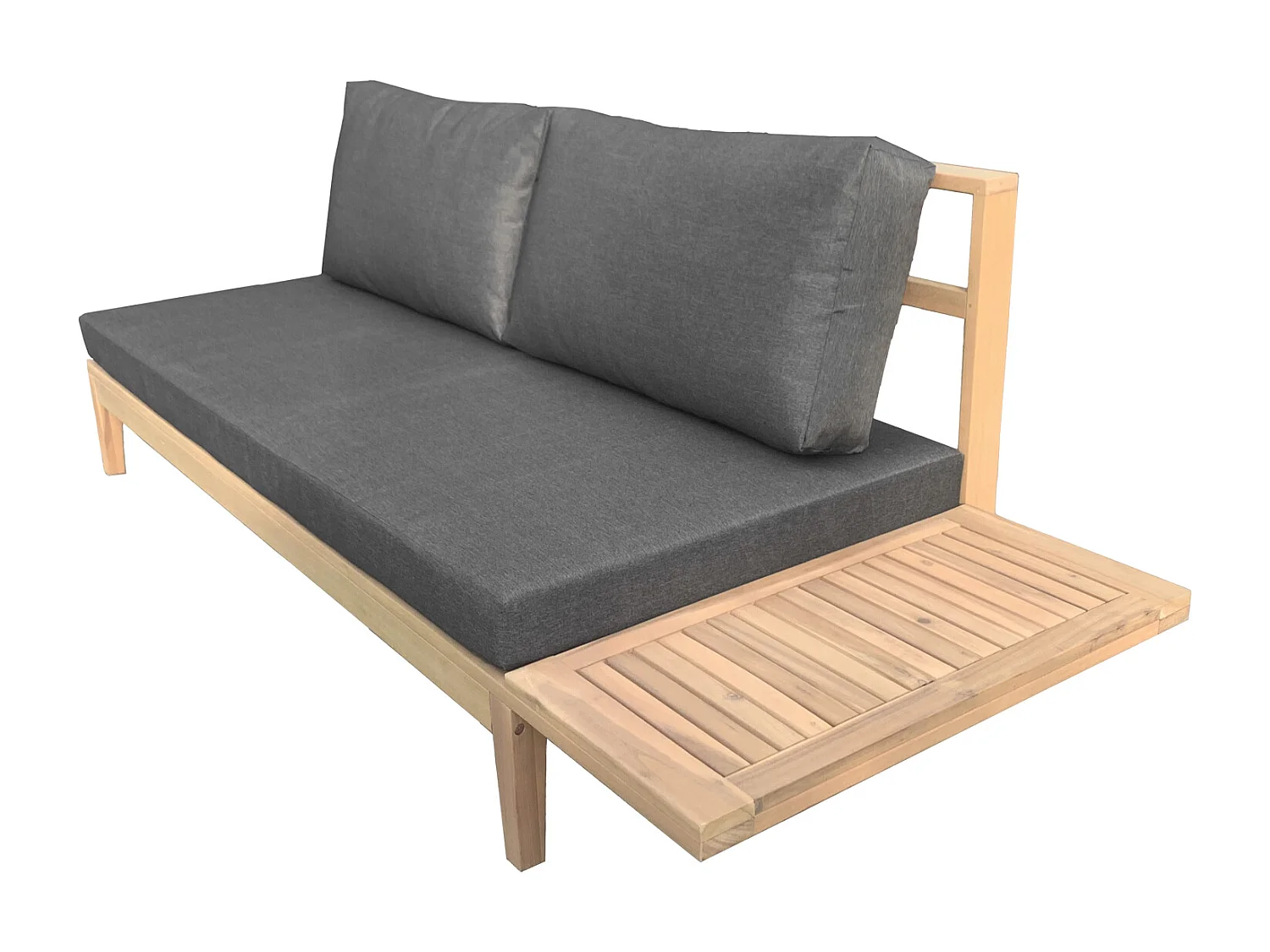 Salon de jardin en acacia 4 places PANGKOR - coussins gris - HAPPY GARDEN