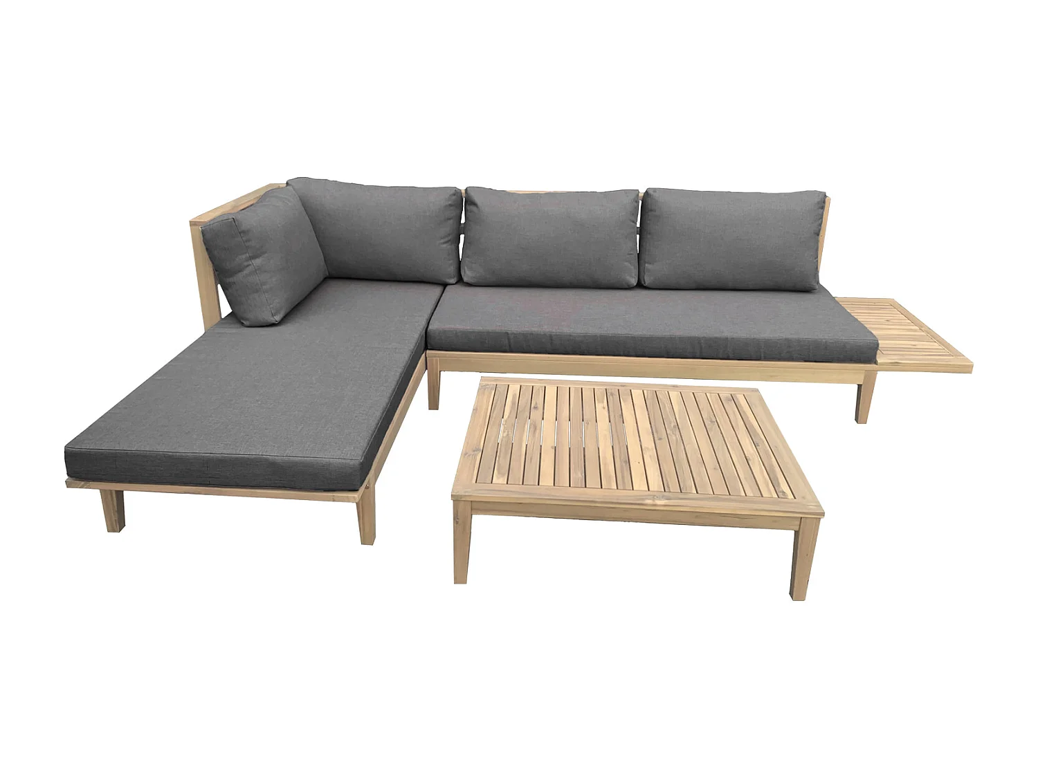 Gartenmöbel aus Akazienholz 4-Sitzer PANGKOR - graue Kissen
