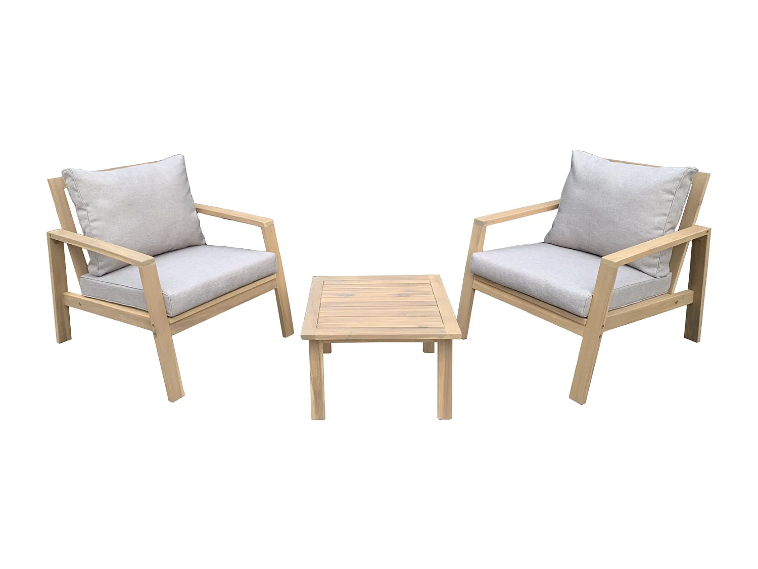 Salon de jardin en acacia 2 places GILI - coussins sable - HAPPY GARDEN