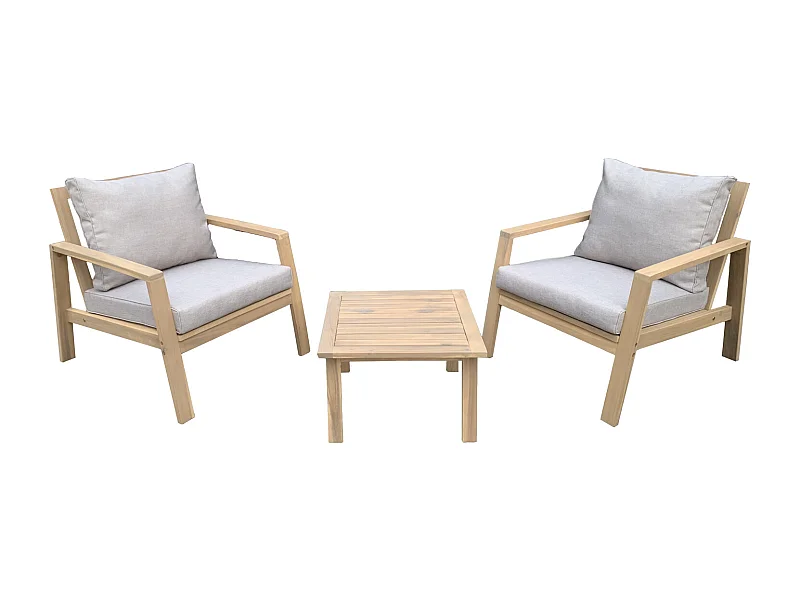 Salon de jardin en acacia 2 places GILI - coussins sable - HAPPY GARDEN