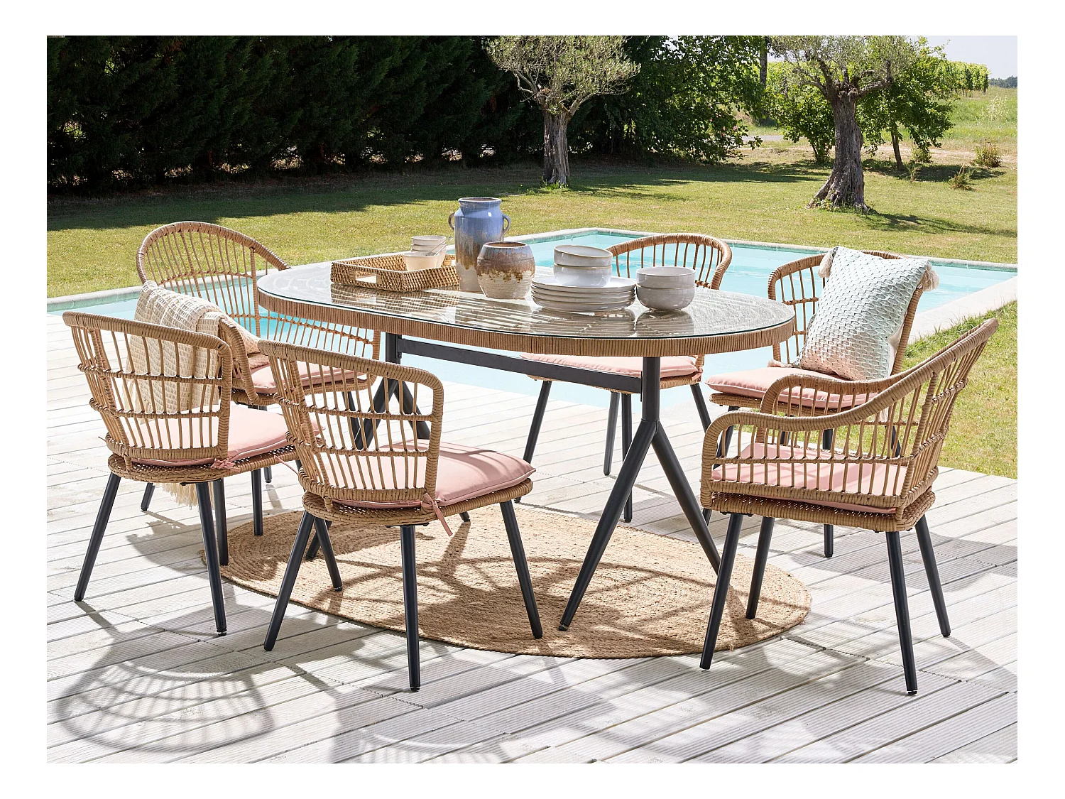 Set da pranzo da giardino 6 posti ALIANO con cuscini Rosa pastello