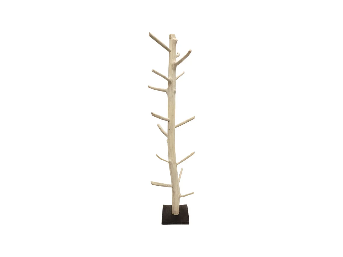 Porte-manteau arbre en bois de teck 200 cm socle en bois noir - EOLE