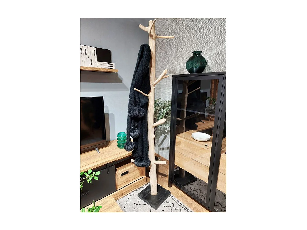 Porte-manteau arbre en bois de teck 200 cm socle en bois noir - EOLE
