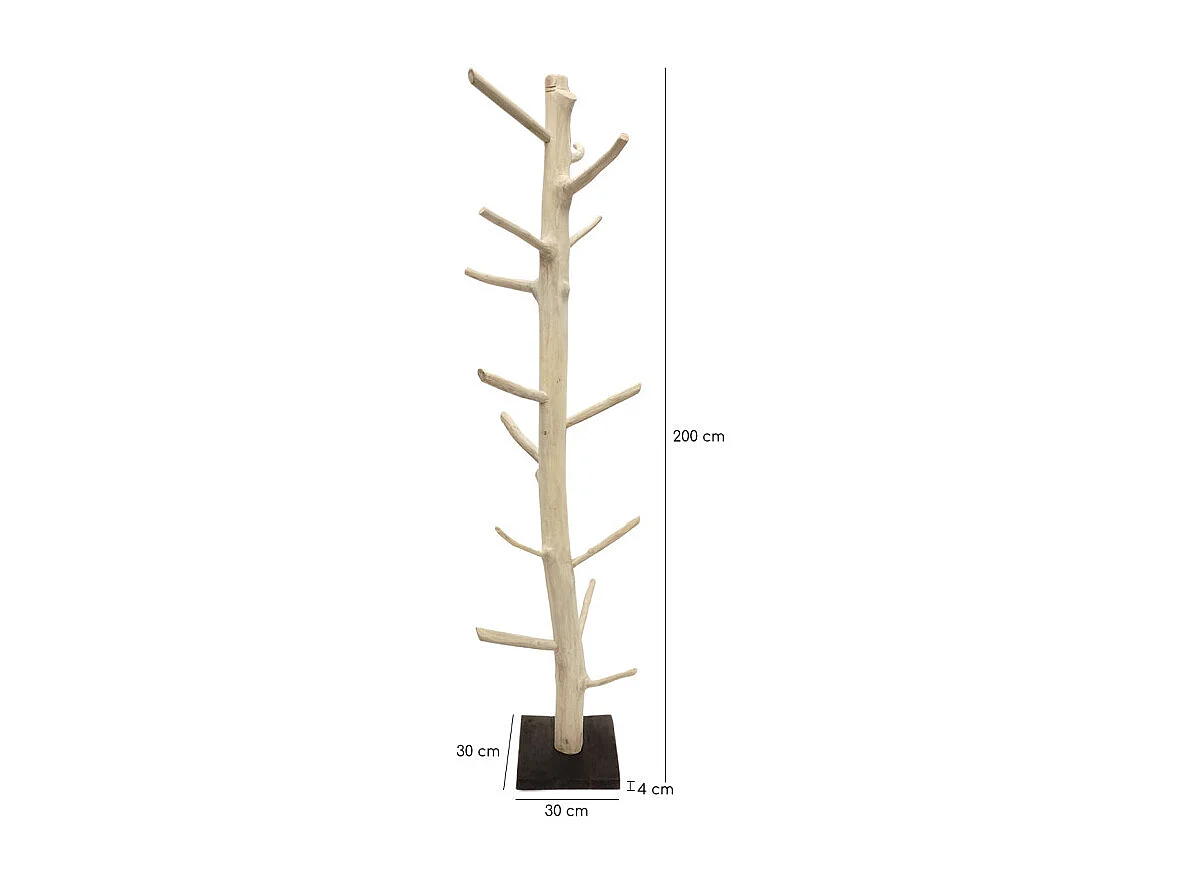 Porte-manteau arbre en bois de teck 200 cm socle en bois noir - EOLE