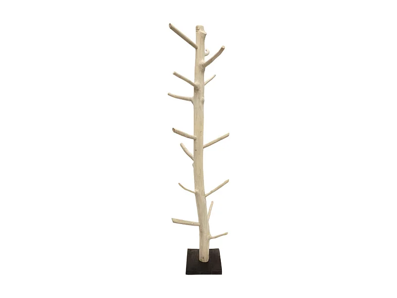 Porte-manteau arbre en bois de teck 200 cm socle en bois noir - EOLE