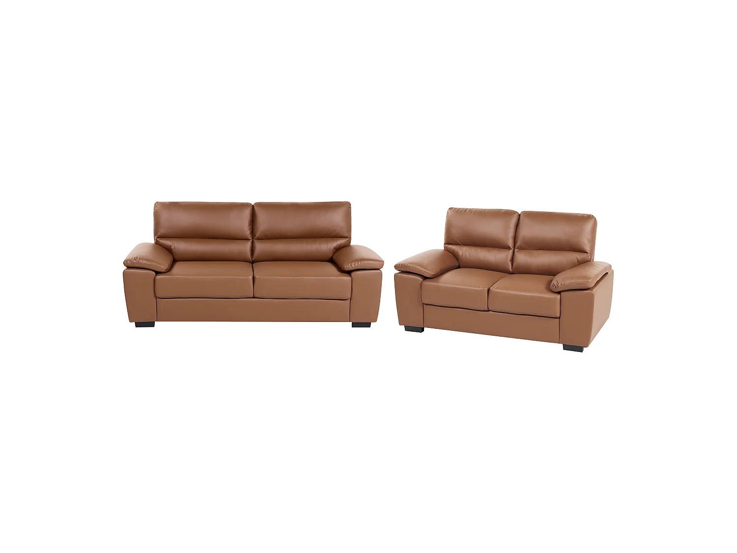 Sofa Set Kunstleder braun 2-Sitzer und 3-Sitzer mit breiten Armlehnen Vogar