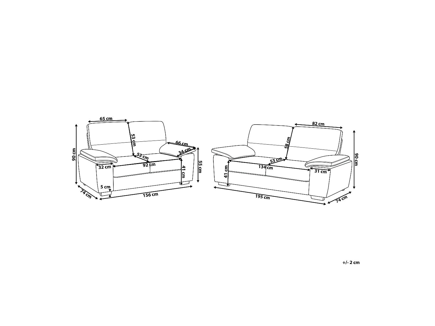 Sofa Set Kunstleder braun 2-Sitzer und 3-Sitzer mit breiten Armlehnen Vogar