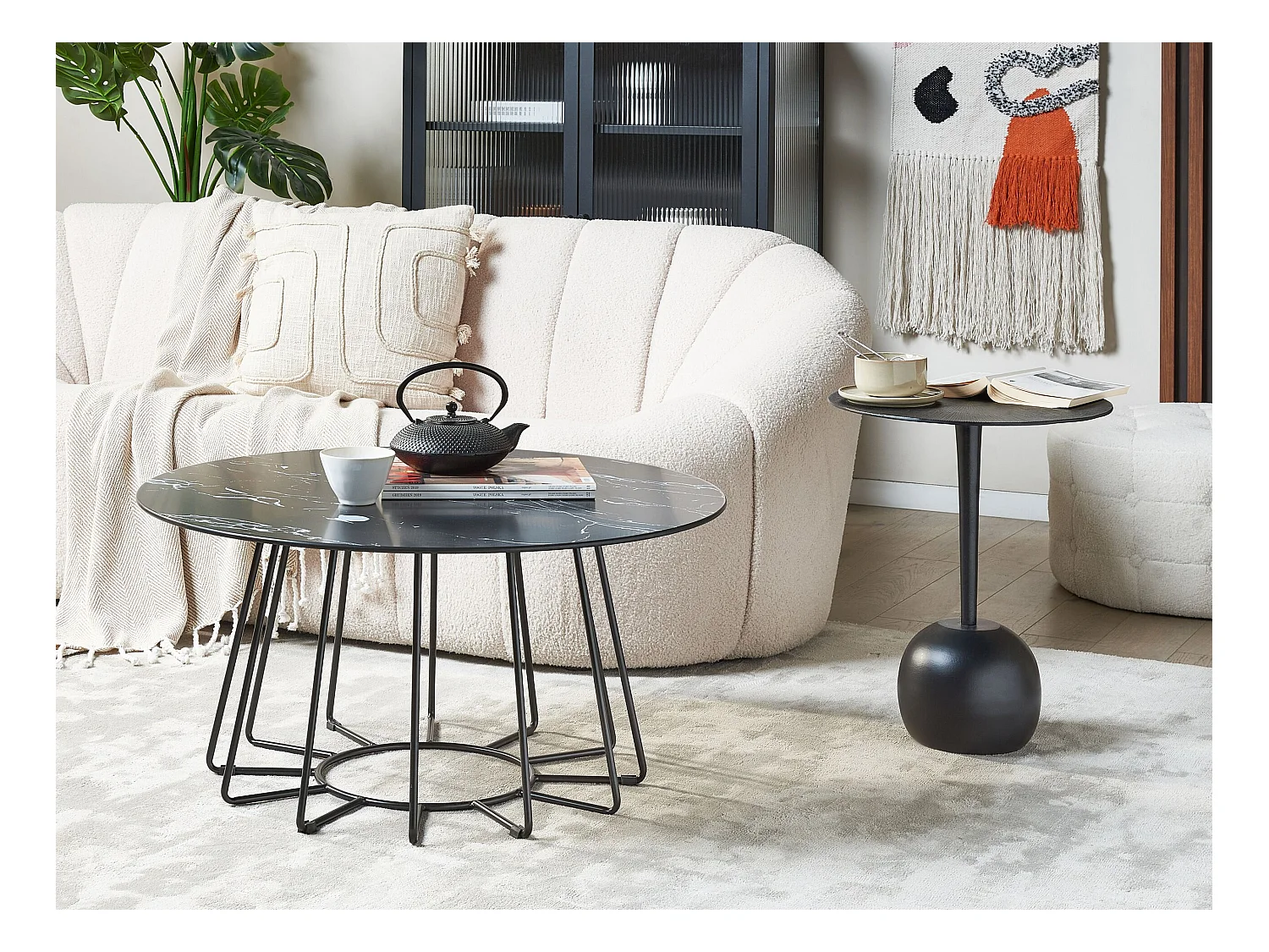 Couchtisch BERNIE Sicherheitsglas Schwarzer Marmor