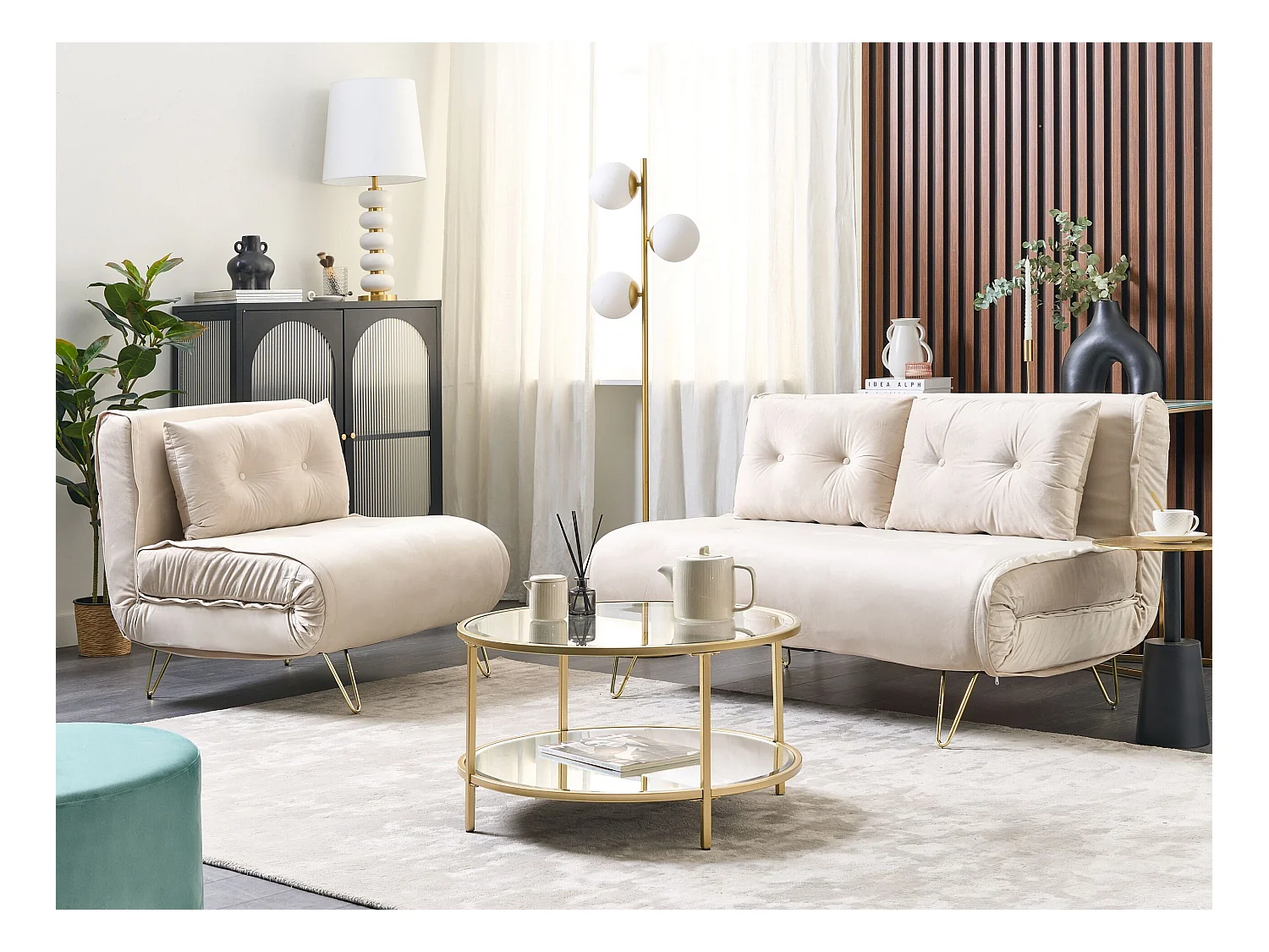 Conjunto de sala de estar VESTFOLD Terciopelo Beige 3 plazas