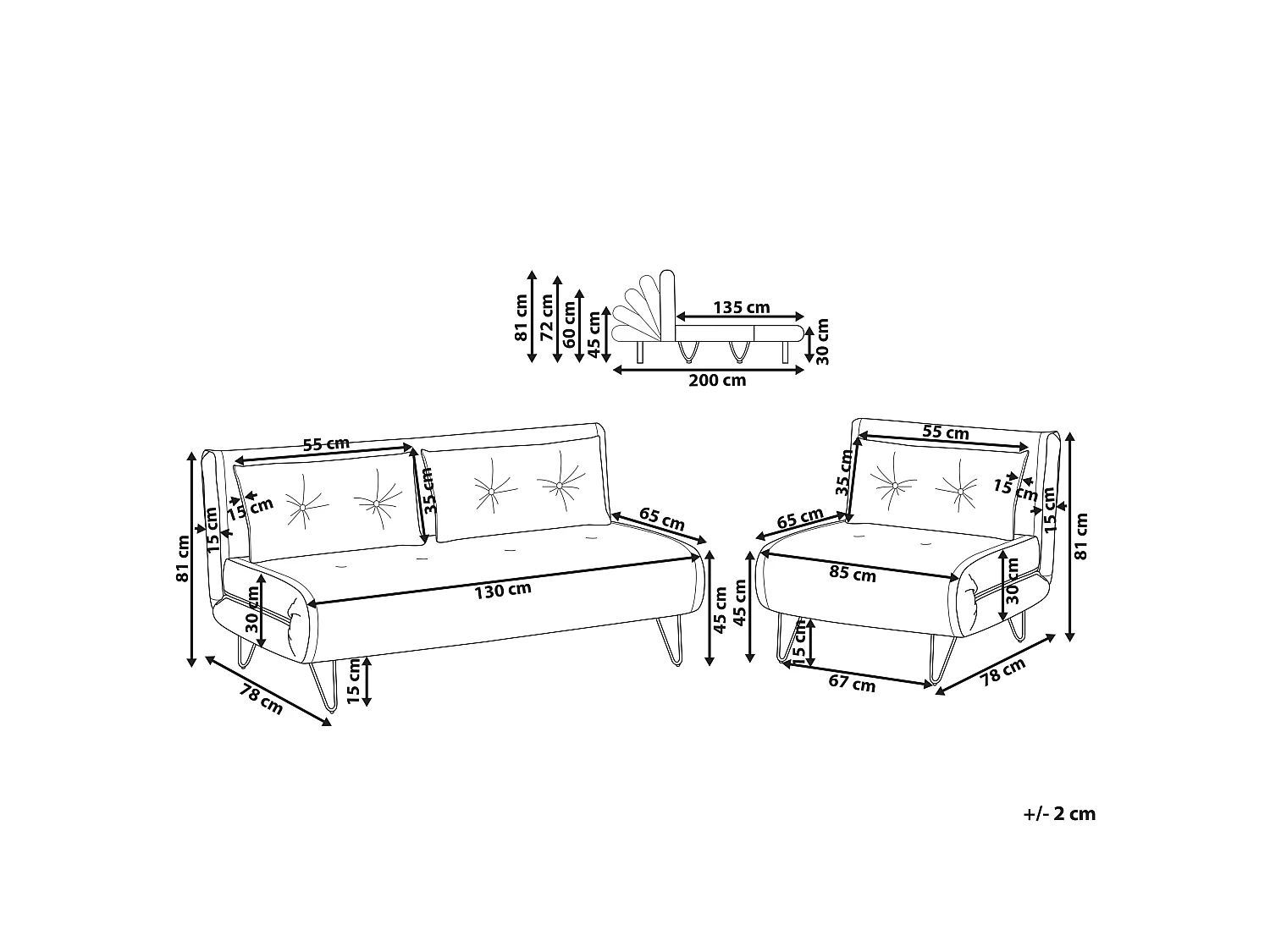 Conjunto de sala de estar VESTFOLD Veludo Creme 3 lugares