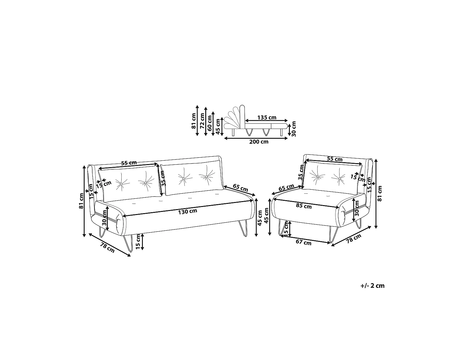 Conjunto de sala de estar VESTFOLD Veludo Preto 3 lugares