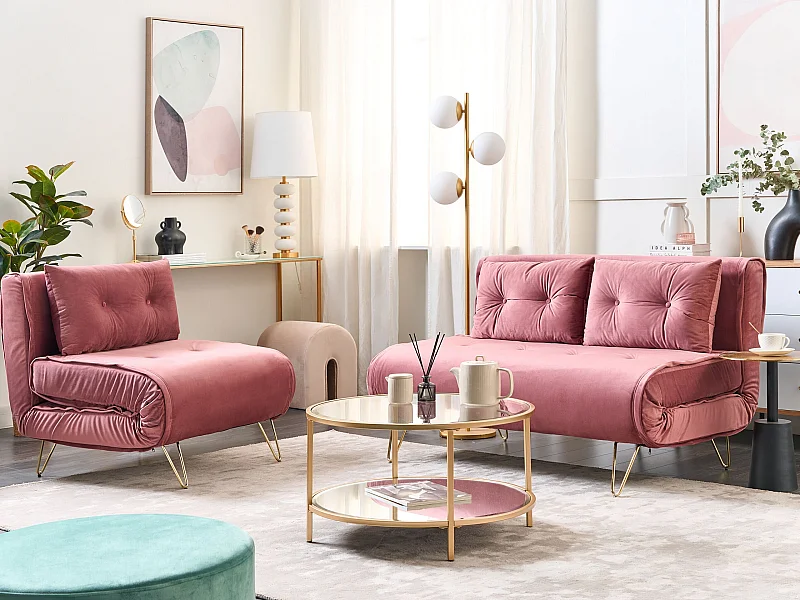Conjunto de sala de estar VESTFOLD Terciopelo Rosa 3 plazas