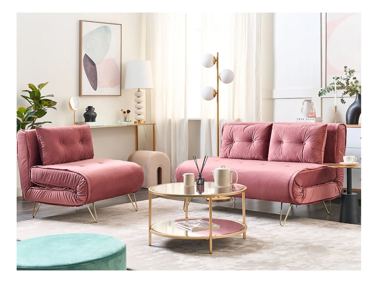 Ensemble de salon 3 places VESTFOLD Velours Rose