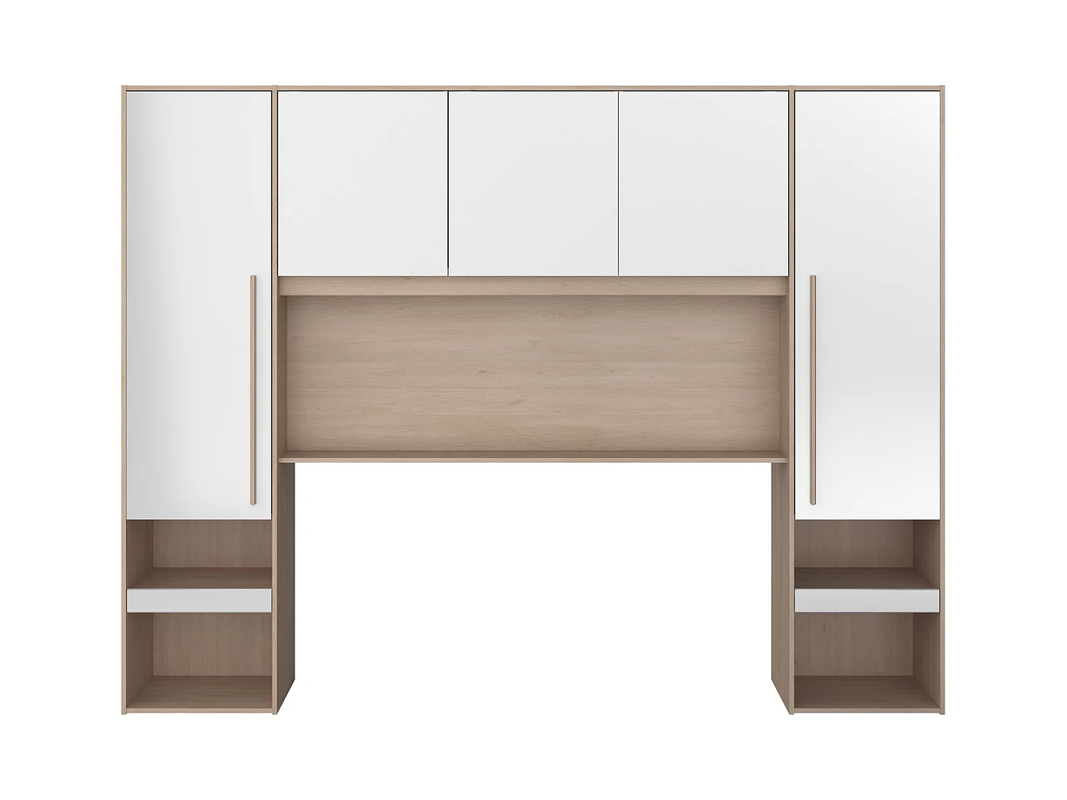Armadio a ponte con scomparti Con LED L265 cm Bianco lucido e Naturale - VELONA