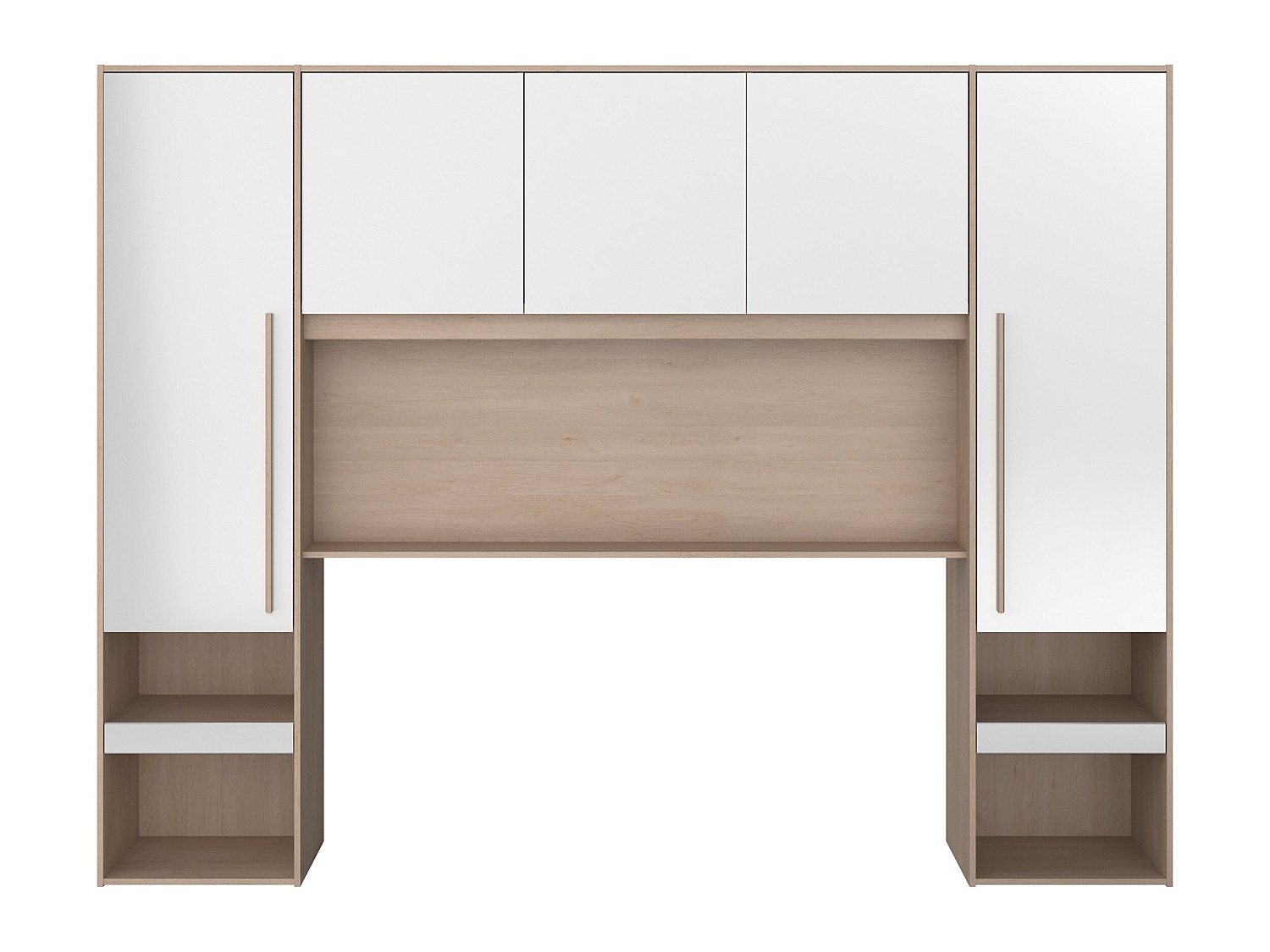 Bettüberbau mit Stauraum & LEDs - L.265 cm - Weiß glänzend & Holzfarben - V günstig online kaufen