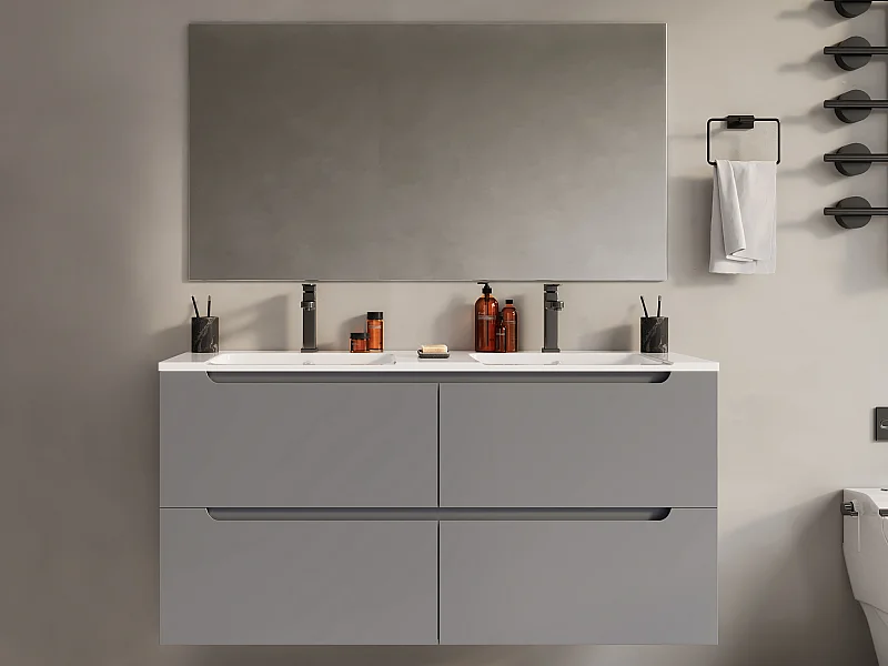 Meuble de salle de bain suspendu avec double vasque à encastrer - Gris - 120 cm - SELITA