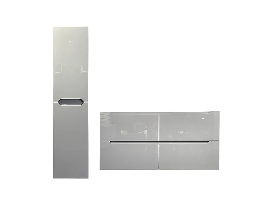 Meuble de salle de bain suspendu avec double vasque à encastrer et colonne - Gris - 120 cm - SELITA