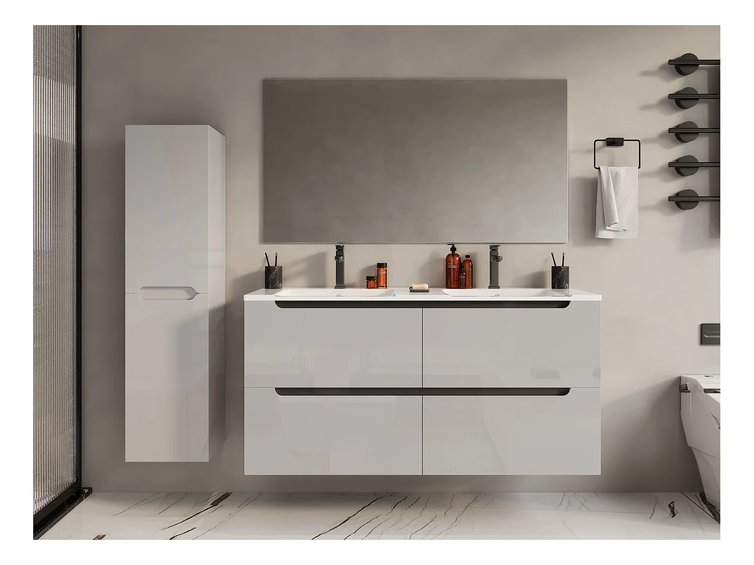 Waschbeckenunterschrank hängend mit Doppeleinbauwaschbecken - Weiß - 120 cm - SELITA