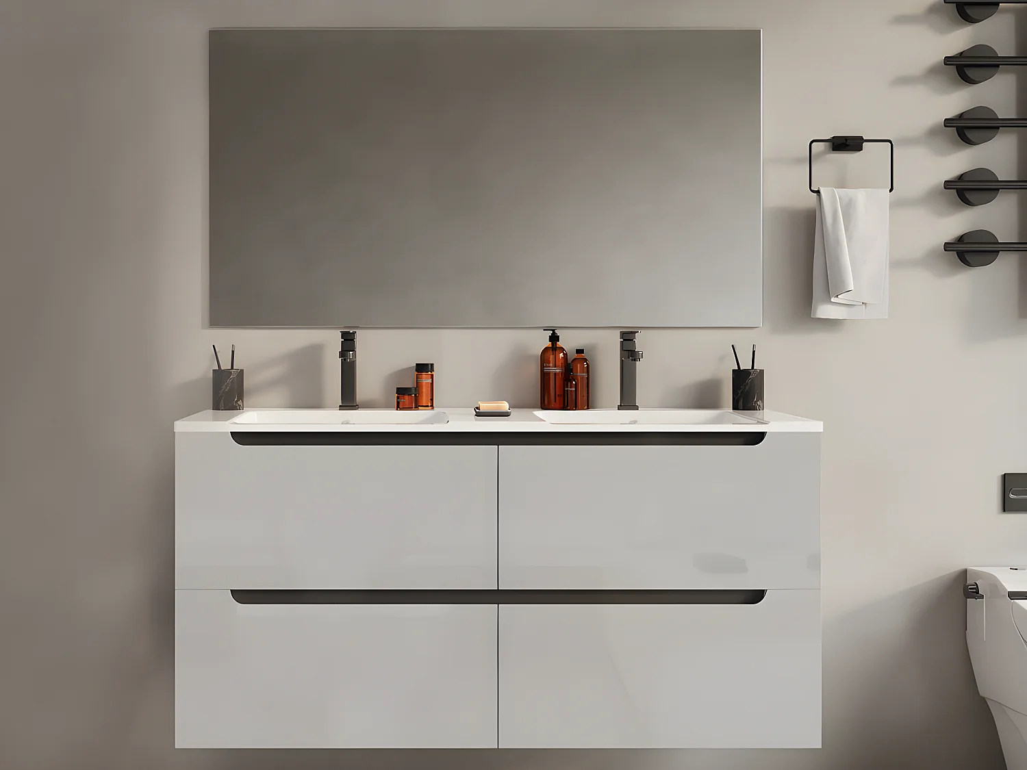 Meuble de salle de bain suspendu avec double vasque à encastrer - Blanc - 120 cm - SELITA