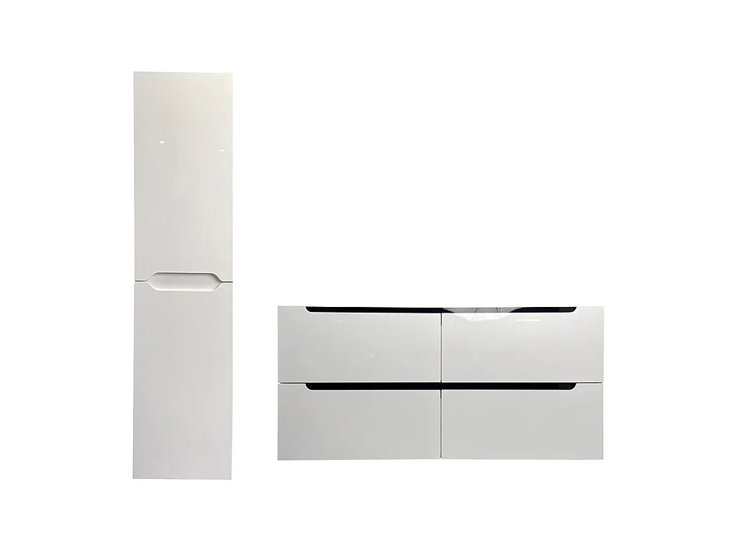 Meuble de salle de bain suspendu avec double vasque à encastrer et colonne - Blanc - 120 cm - SELITA