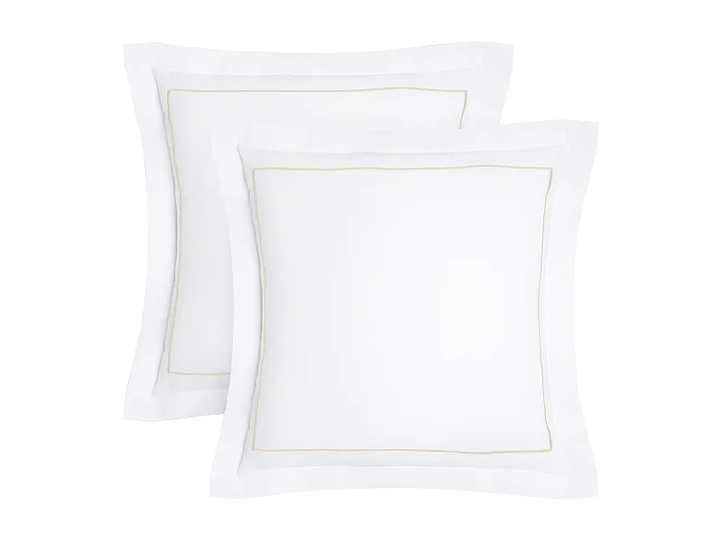 Lot de 2 taies d'oreiller percale de coton 80 fils/cm² - 63 x 63 cm - Blanc bourdon beige- CHARMY de PALACIO