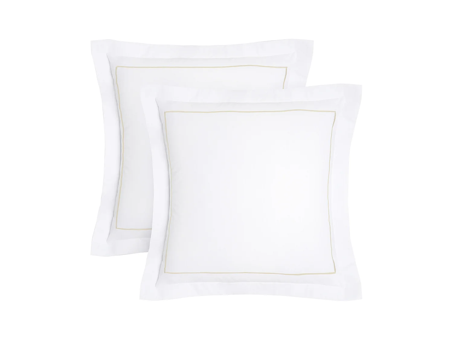 Set van 2 kussenslopen in katoenperkal met 80 draden/cm² - 63 x 63 cm - Wit met beige omlijsting - CHARMY van PALACIO