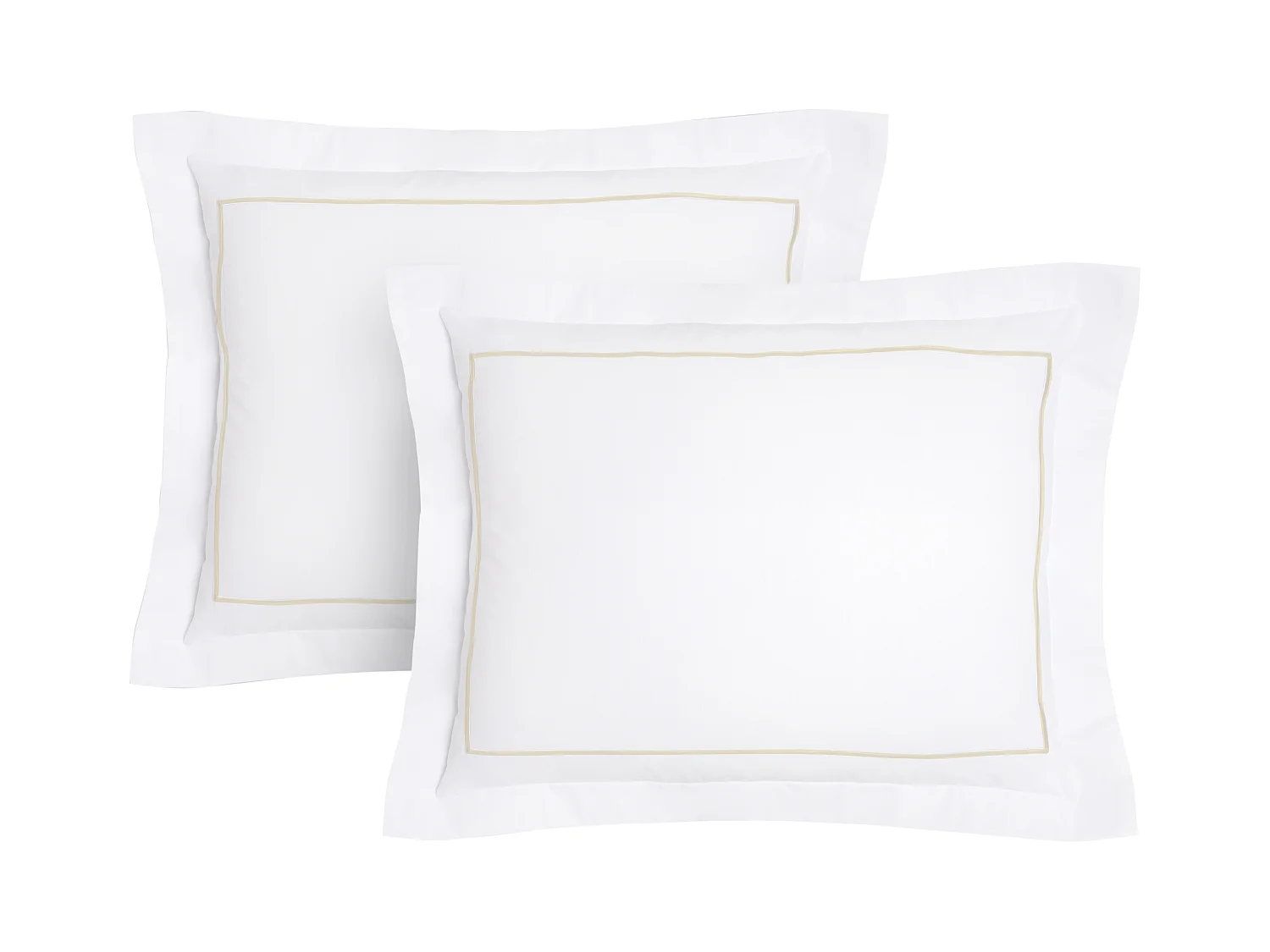 Conjunto de 2 fronhas percal de algodão 80 fios/cm² 50 x 70 cm branco cordão bourdon bege - CHARMY de PALACIO