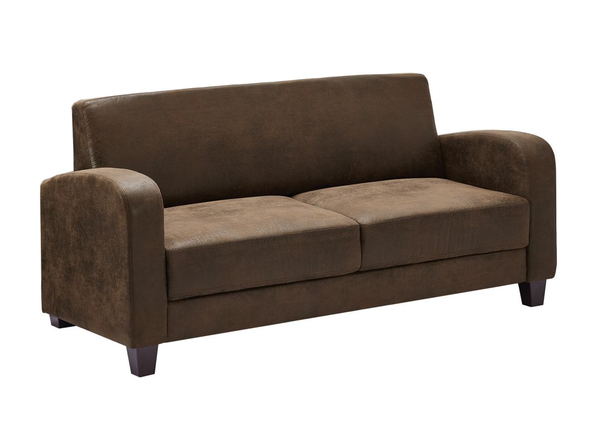 Club-Sofa 3-Sitzer - Mikrofaser - Braun - Vintage-Leder-Optik - MADIE II günstig online kaufen