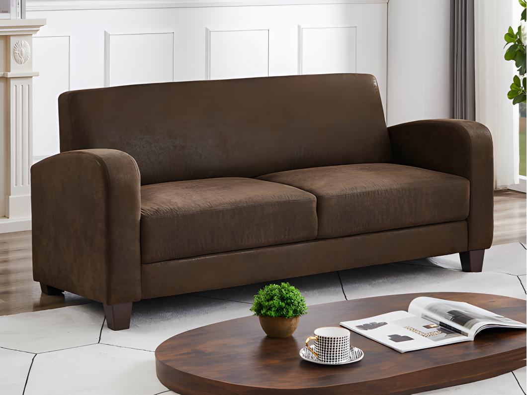 Canapé 3 places club en microfibre marron aspect cuir vieilli MADIE II
