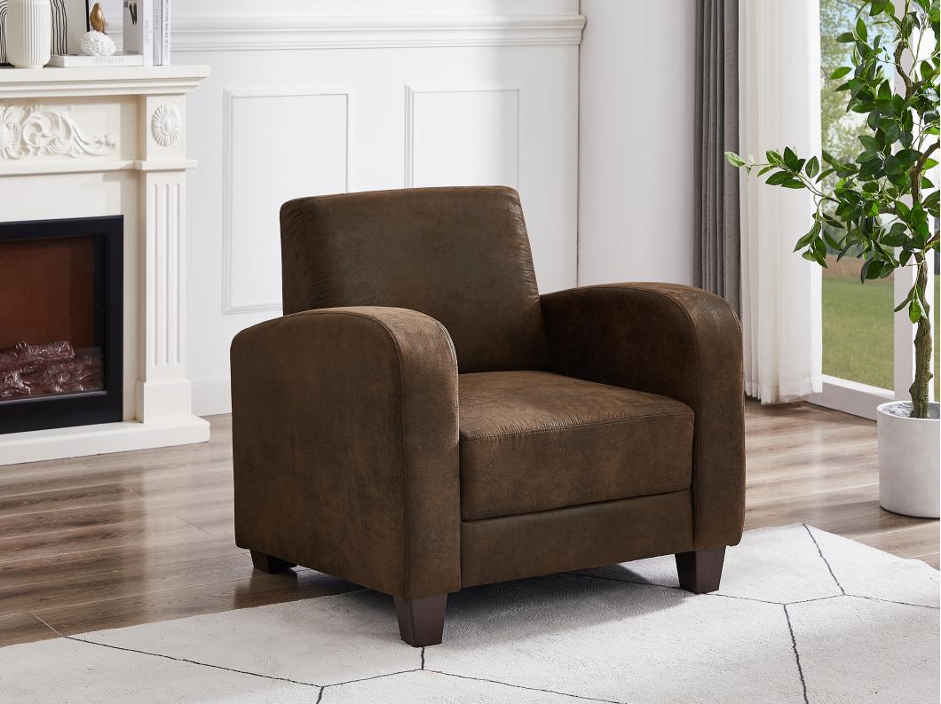 Fauteuil club en microfibre marron aspect cuir vieilli MADIE II