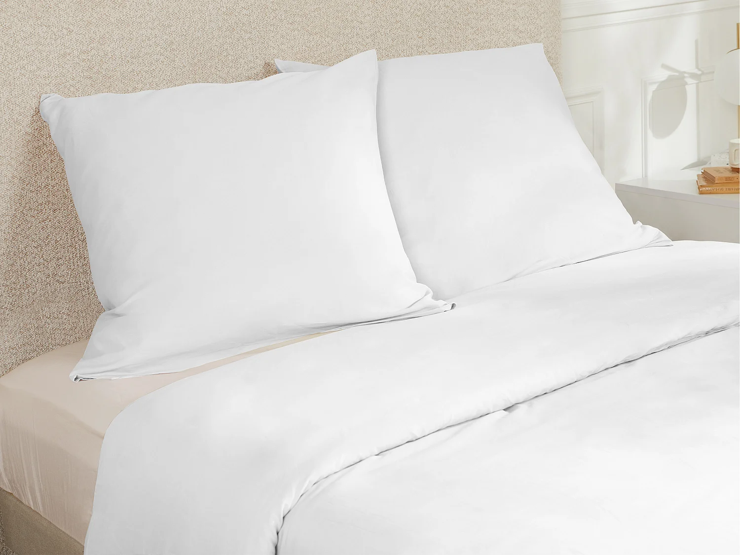 Parure de lit en satin 108 fils/cm² - Housse de couette 220 x 240 cm + 2 taies d'oreiller 63 x 63 cm - Blanc - TALORA de PALACIO