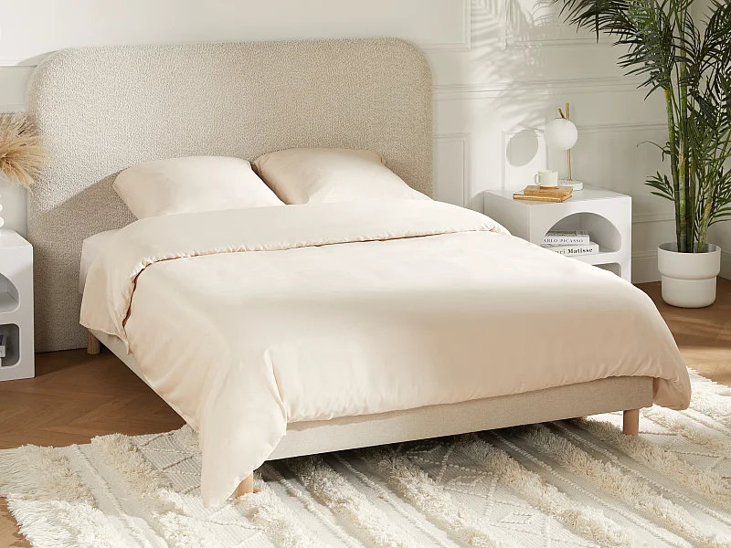 Parure de lit en satin 108 fils/cm² - Housse de couette 220 x 240 cm + 2 taies d'oreiller 63 x 63 cm - Beige - TALORA de PALACIO