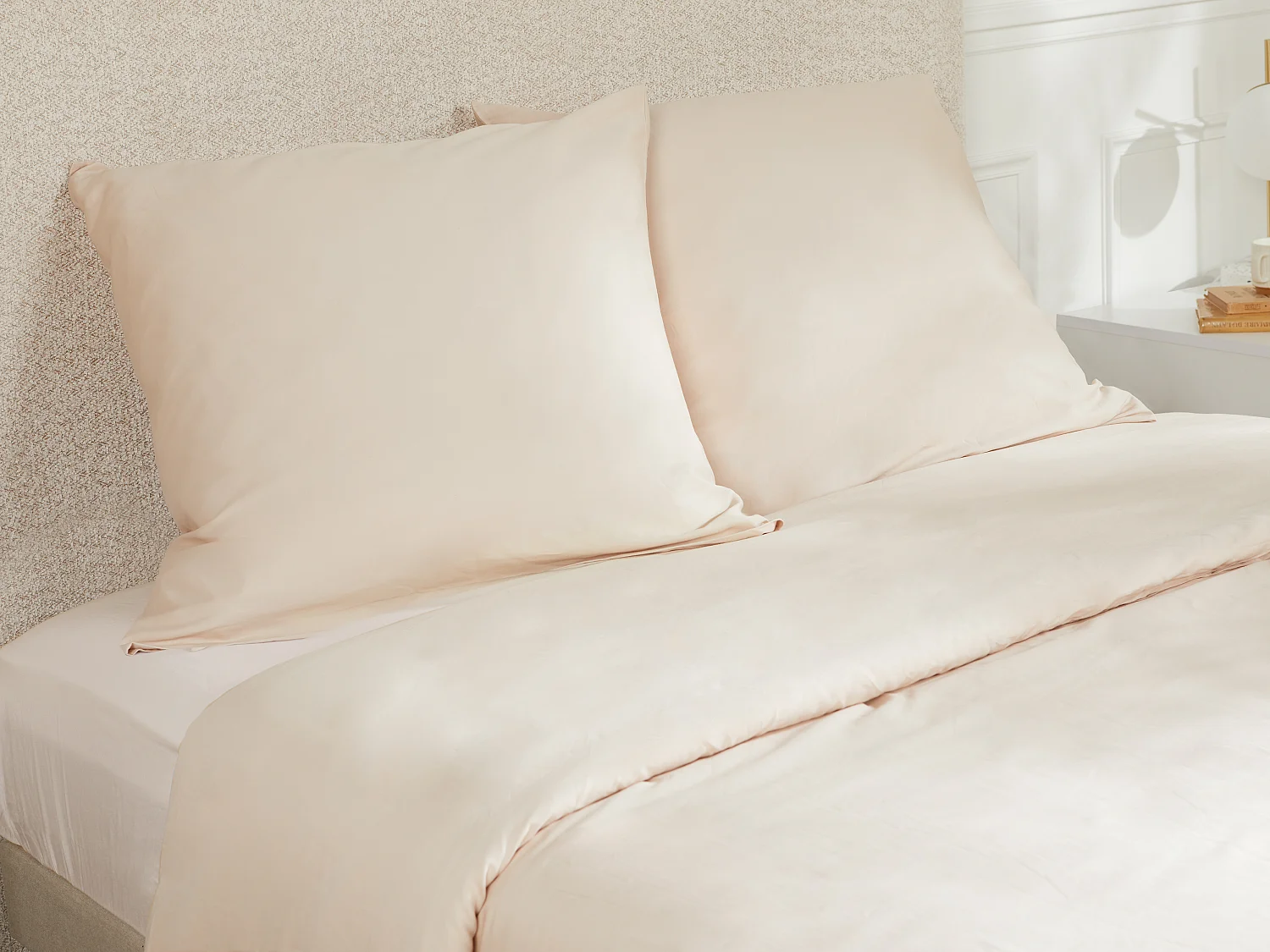Satin bedding set 108 threads/cm² - Duvet cover 220 x 240 cm + 2 pillowcases 63 x 63 cm - Beige - TALORA by PALACIO