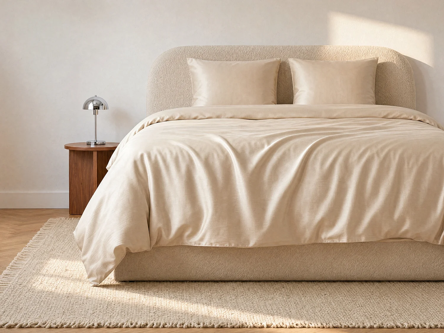 Parure de lit en satin 108 fils/cm² - Housse de couette 220 x 240 cm + 2 taies d'oreiller 63 x 63 cm - Beige - TALORA de PALACIO