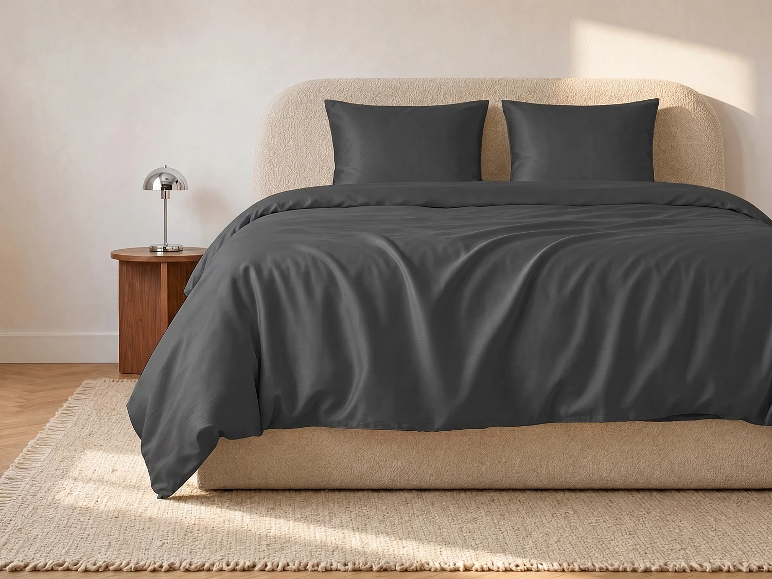 Completo lenzuola in Satin 108 fili/cm² Copripium. 220x240cm + 2 Federe 63x63cm Antracite - TALORA di PALACIO