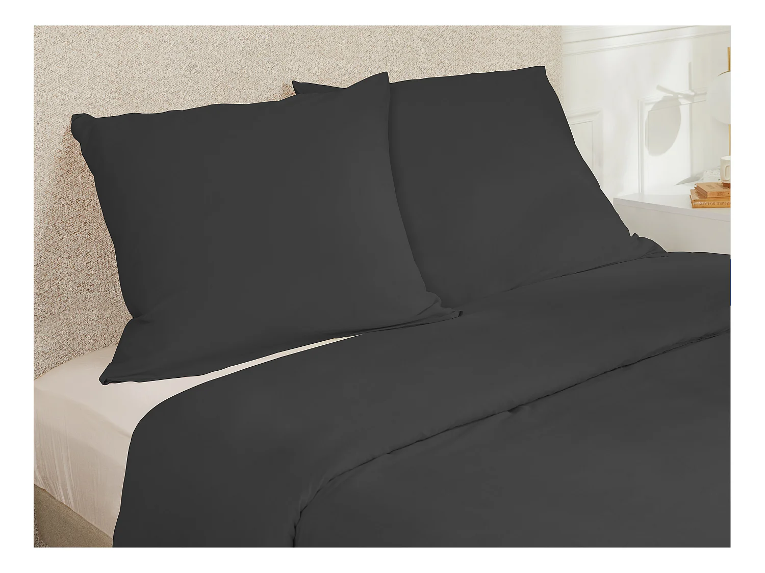 Komplet pościeli satynowej 108 nici/cm² - Poszwa na kołdrę 240 x 260 cm + 2 poszewki na poduszkę 63 x 63 cm - Antracytowy - TALORA marki PALACIO