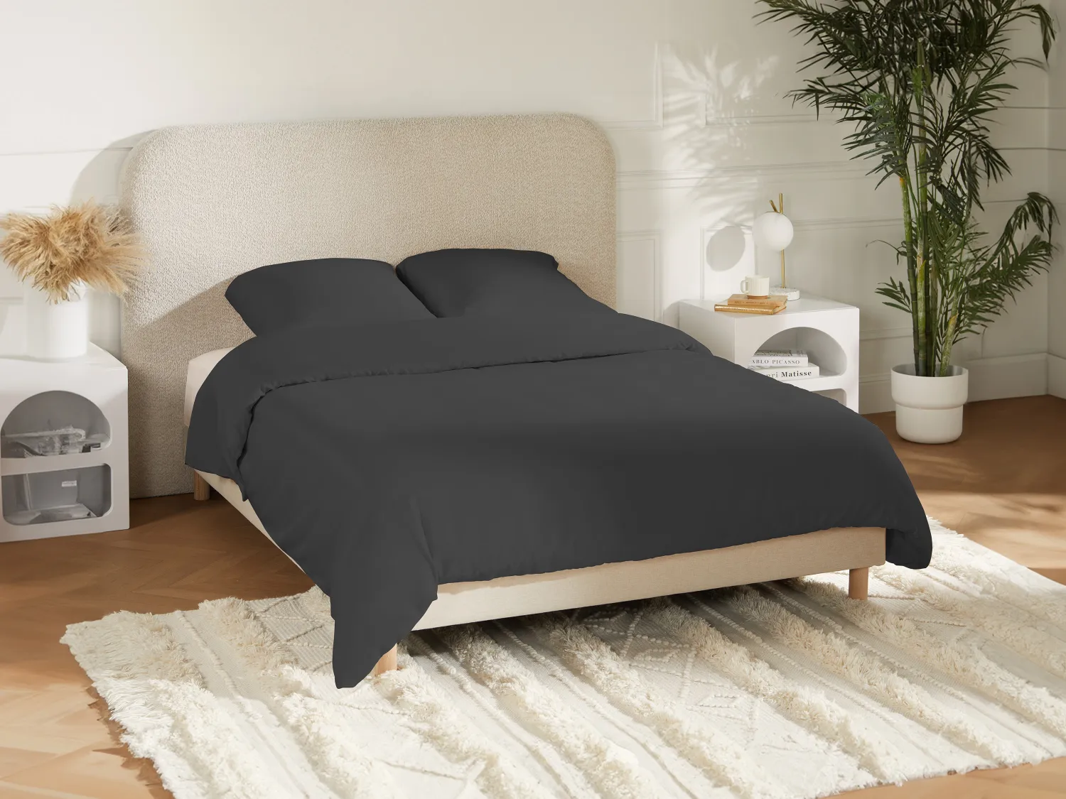 Juego de cama de satén 108 hilos/ cm² - Funda nórdica 240 x 260 cm + 2 fundas de almohada 63 x 63 cm - Gris antracita - TALORA de PALACIO