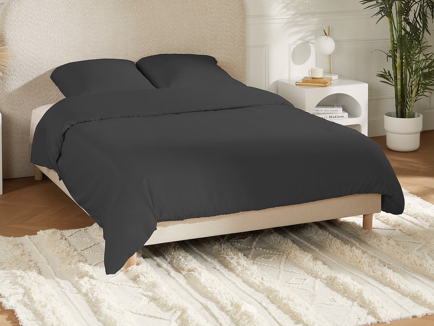 Parure De Lit Bugatti Satin 135x200 Cm - 100% Coton - Anthracite/noir - 2 Pièces