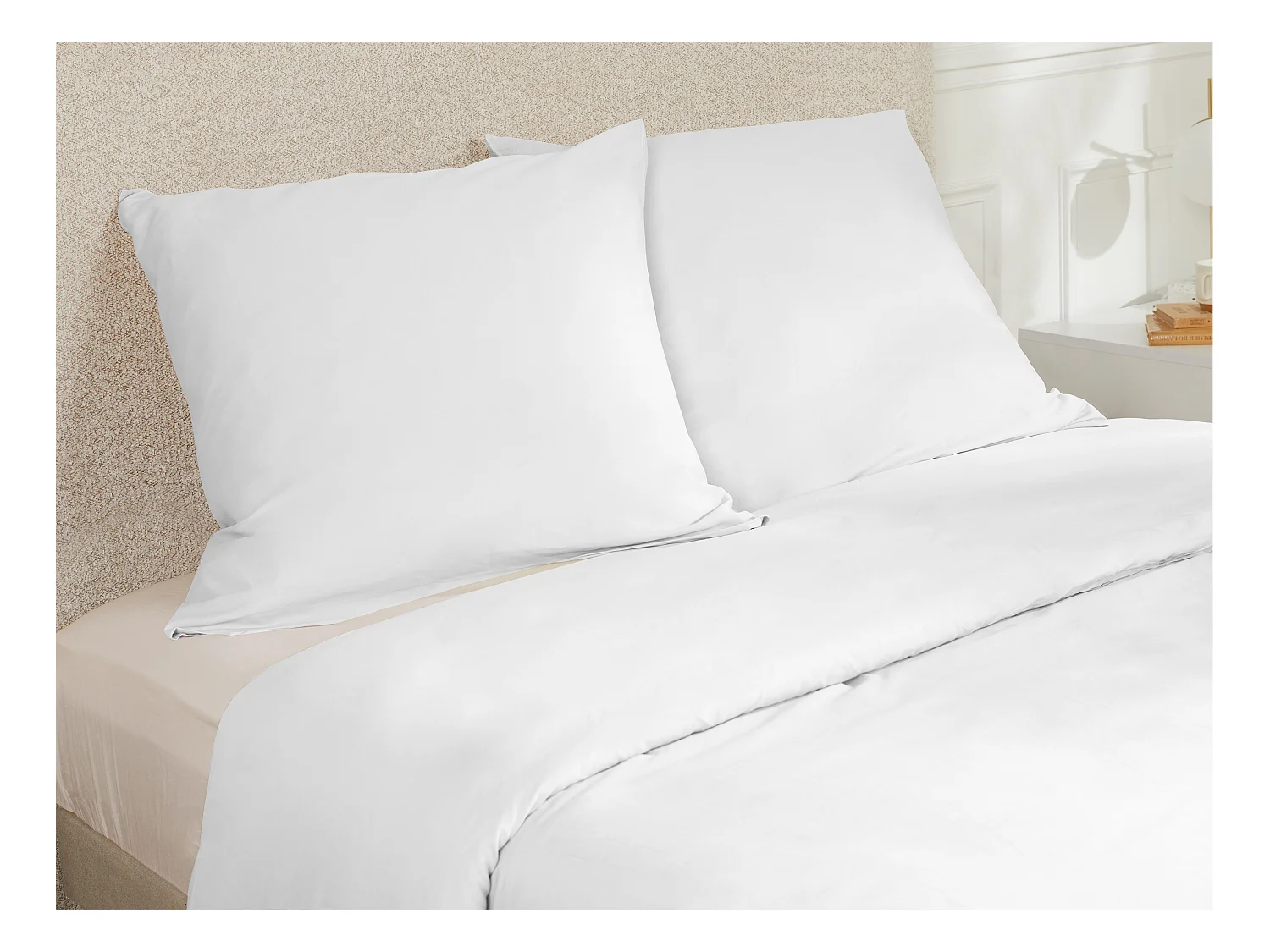Satinsängklädesset 108 trådar/cm² - Påslakan 240 x 260 cm + 2 örngott 63 x 63 cm - Vit - TALORA från PALACIO