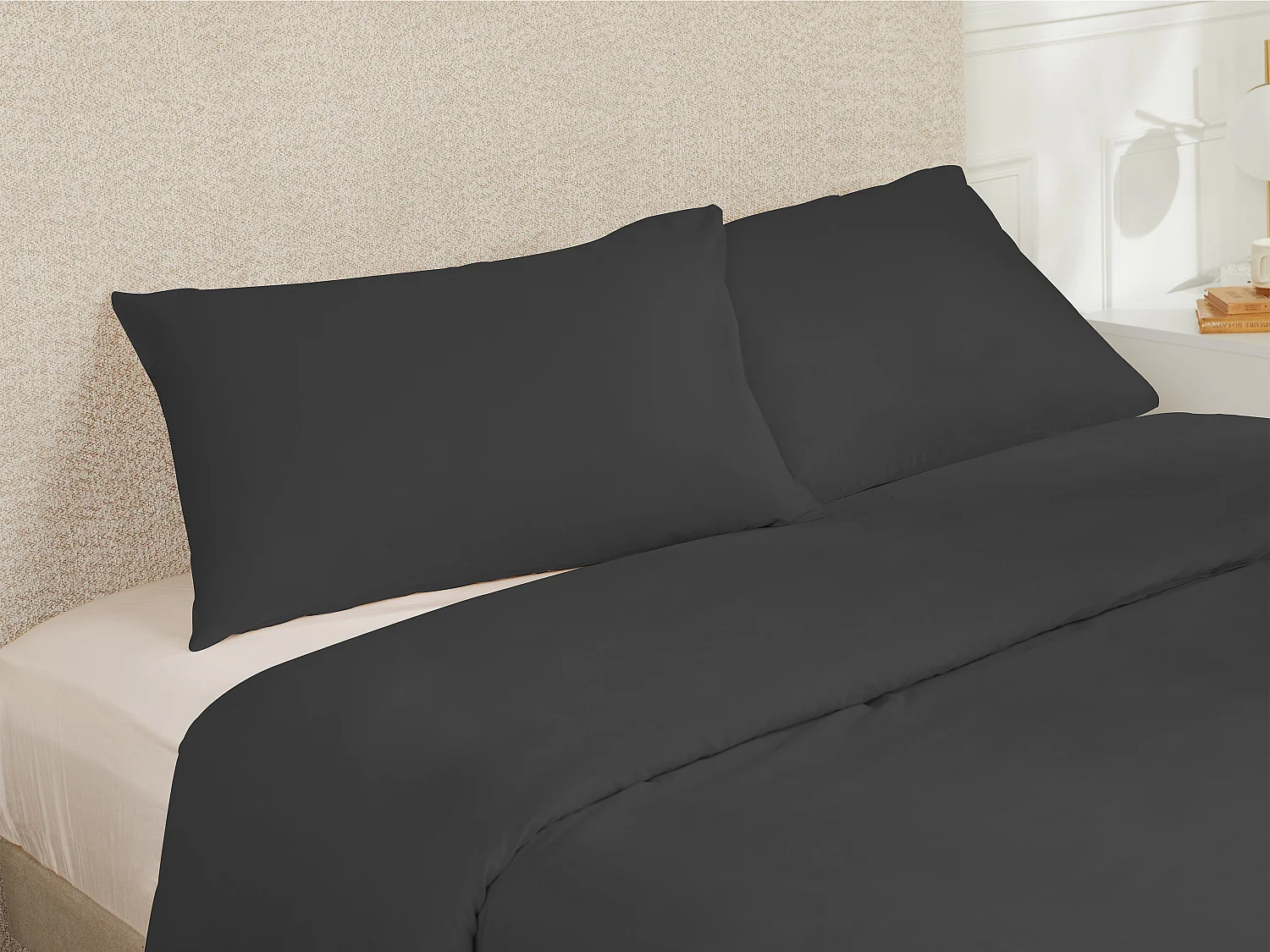 Lot de 2 taies d'oreiller en satin 108 fils/cm² - 50 x 70 cm - Gris anthracite - TALORA de PALACIO