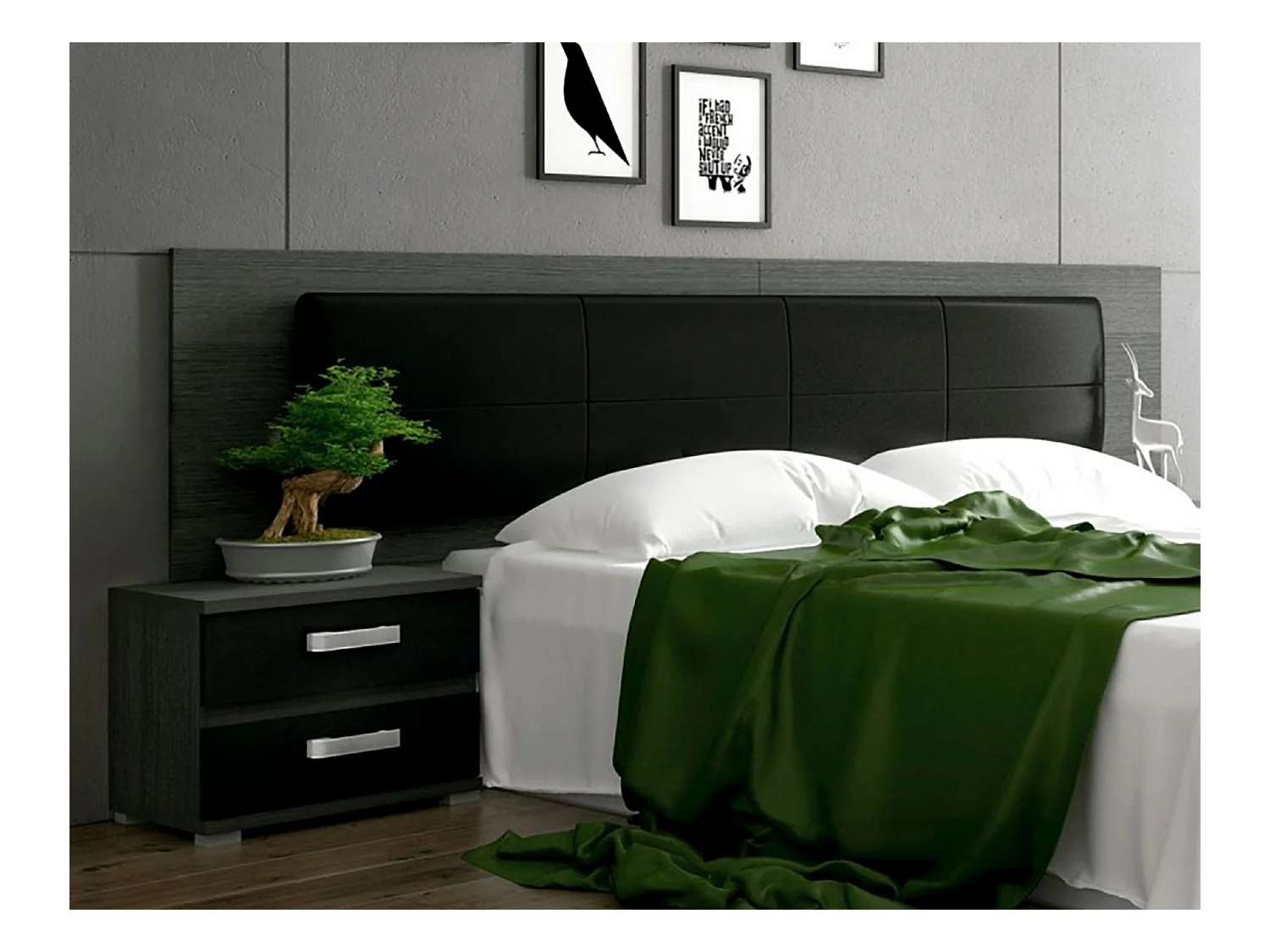 Ensemble tête de lit + 2 table de chevets coloris chêne Cendré, graphite