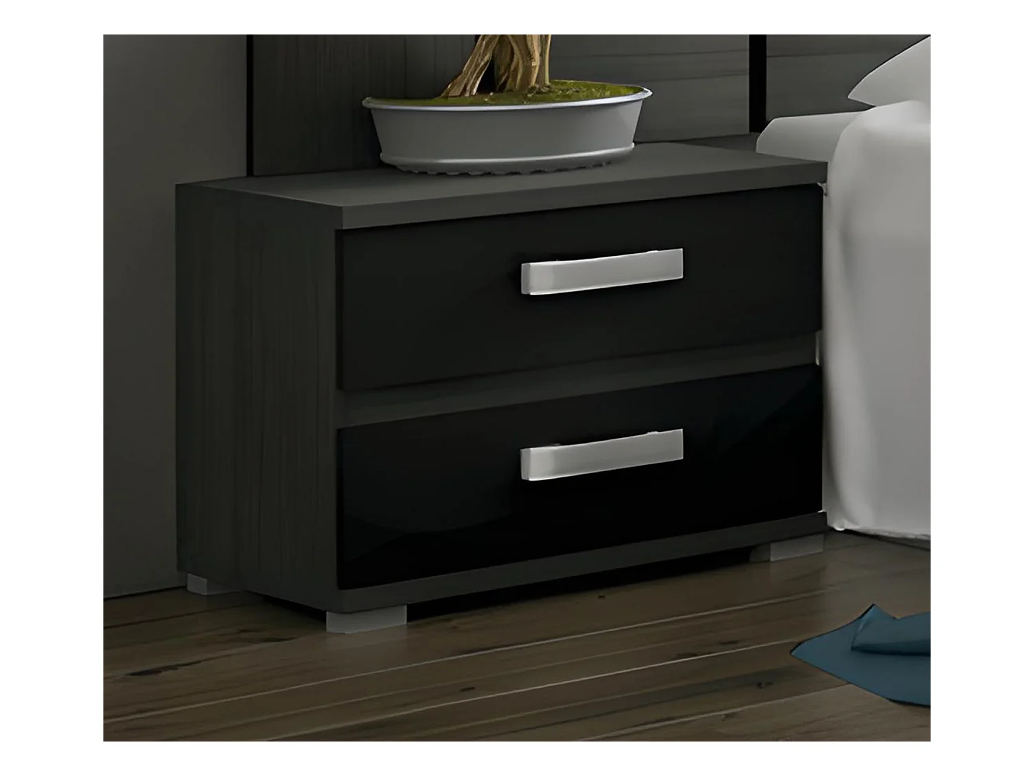 Ensemble tête de lit + 2 table de chevets coloris chêne Cendré, graphite