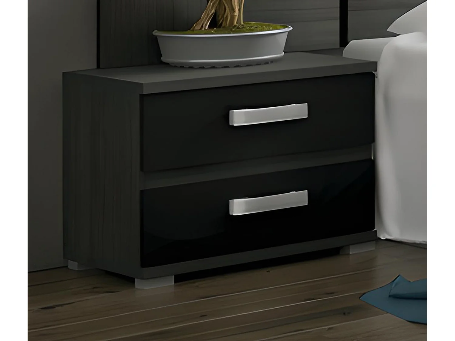 Ensemble tête de lit + 2 table de chevets coloris chêne Cendré, graphite