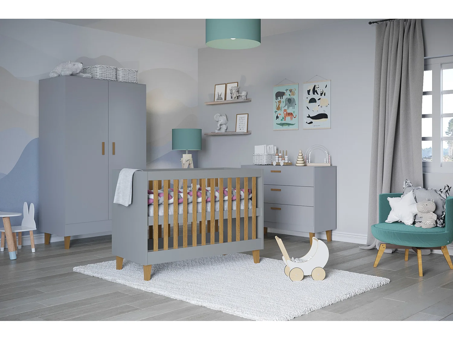 Lit bébé 60x120 Kubi - Gris