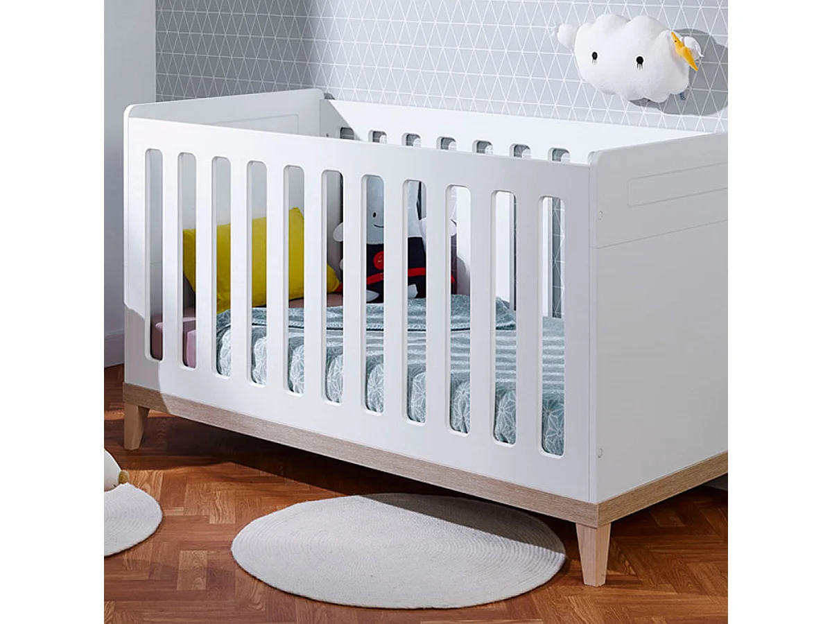 Lit bébé évolutif Evidence Blanc Hêtre