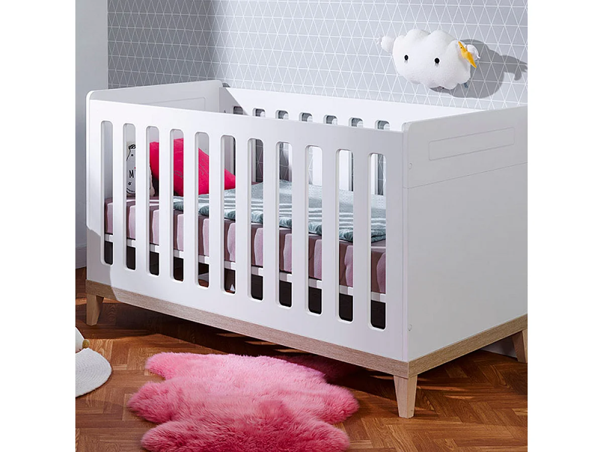 Lit bébé évolutif Evidence Blanc Hêtre