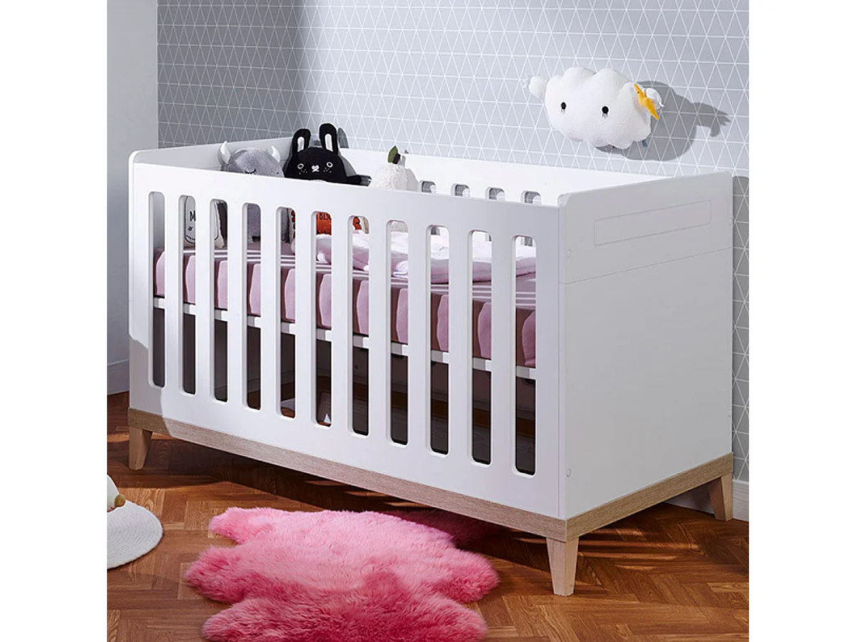 Lit bébé évolutif Evidence Blanc Hêtre