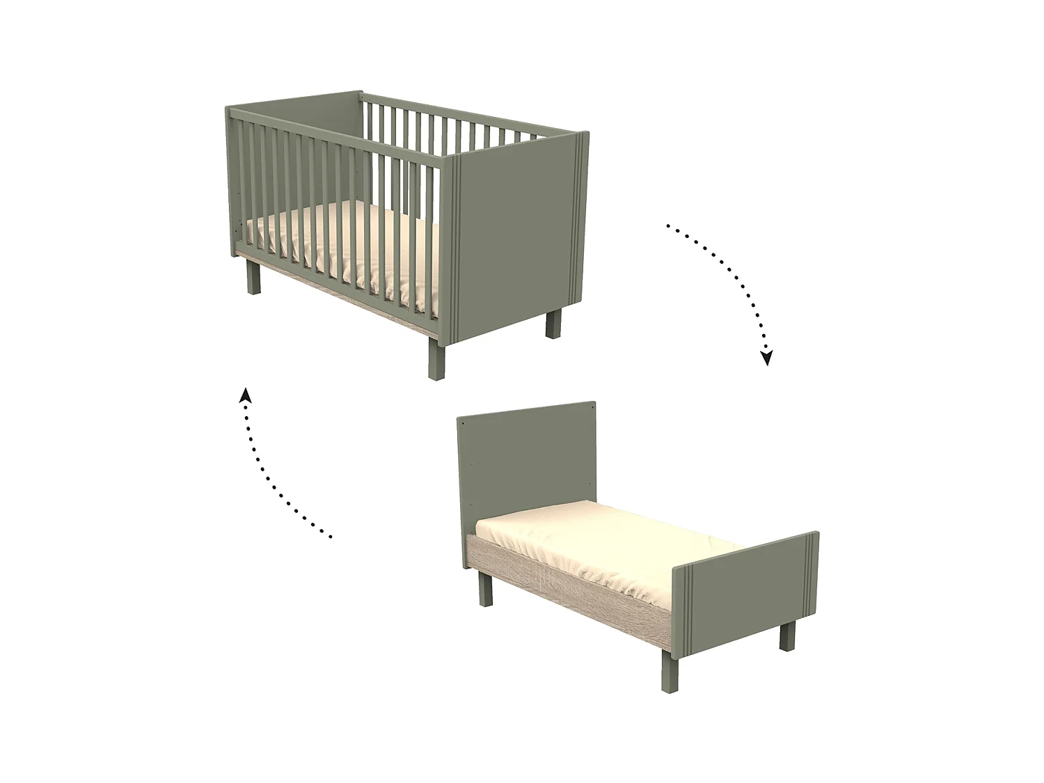 Lettino 140x70cm con sbarre e scanalature